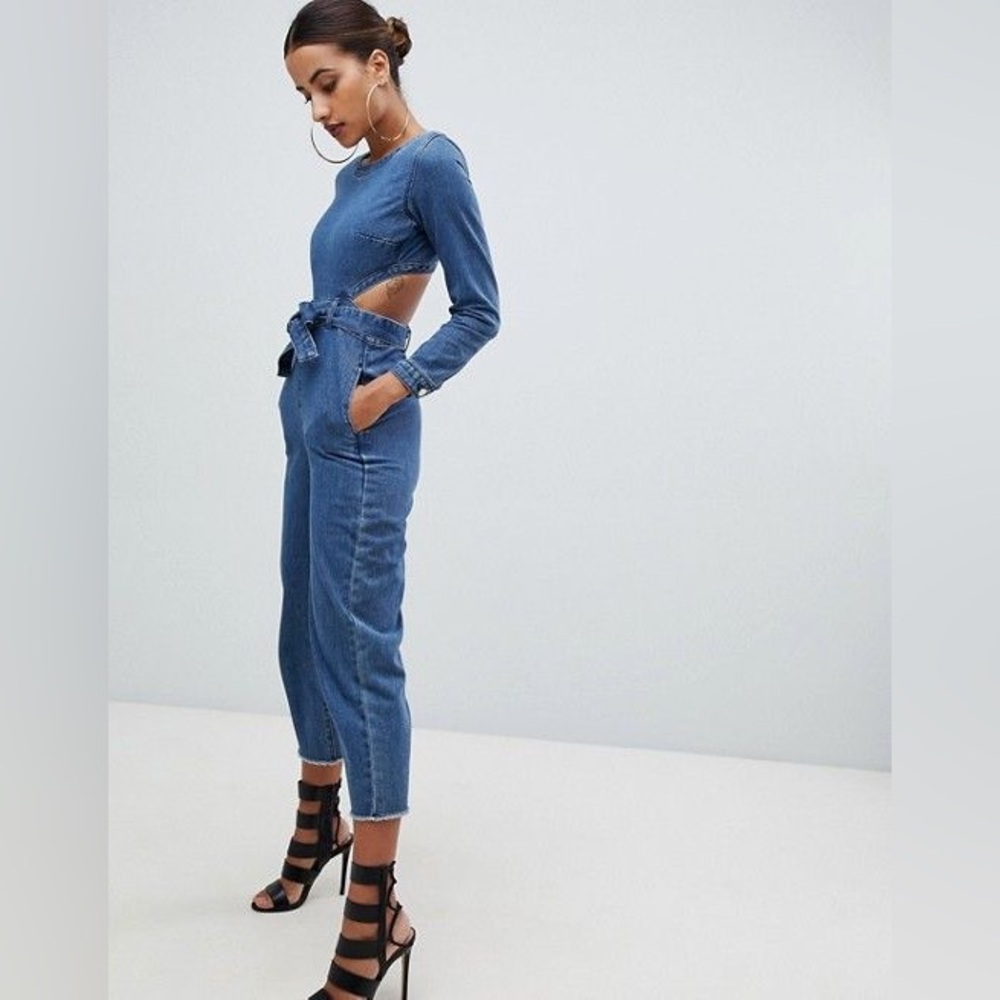 Missguided Blue Denim Jumpsuit